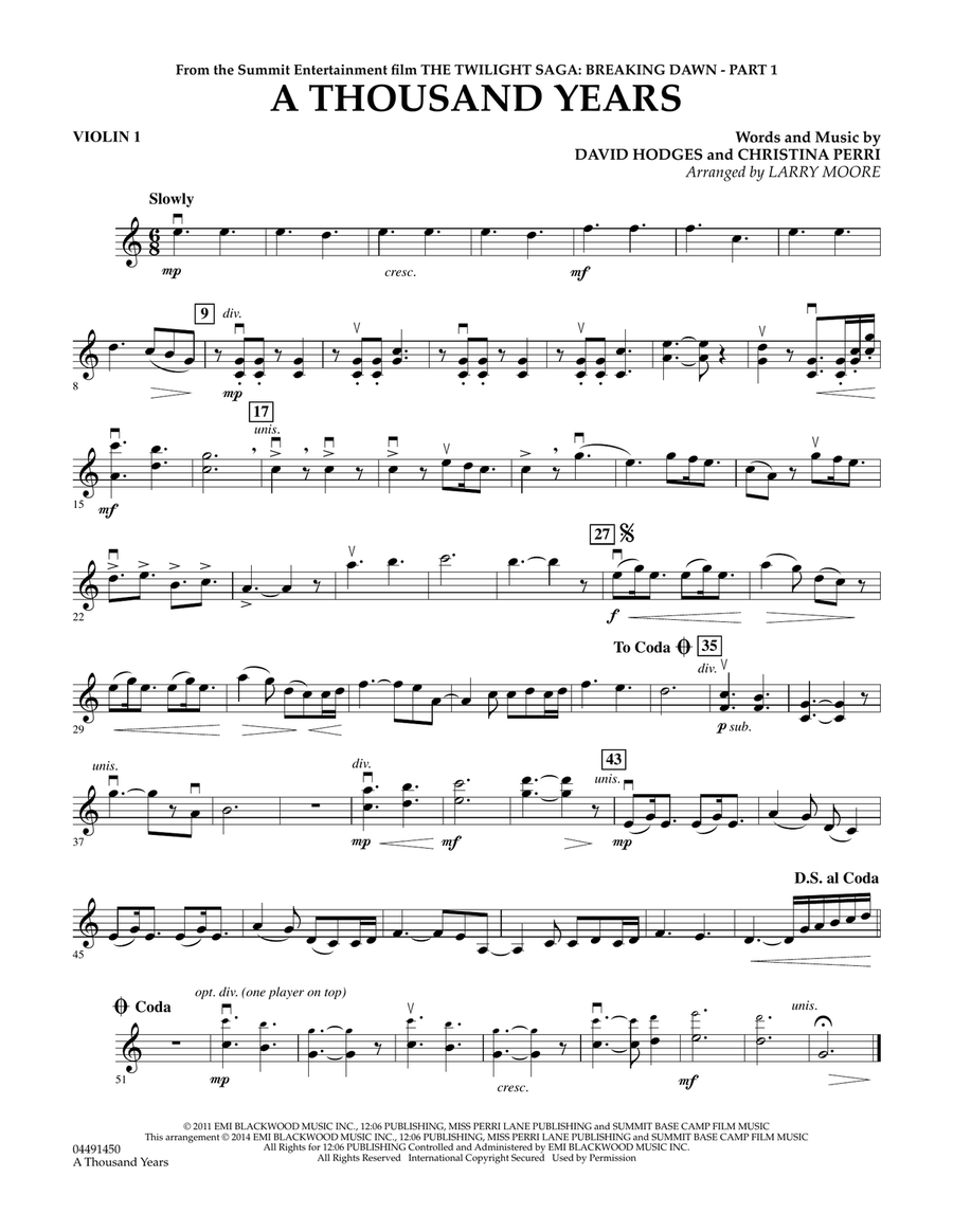 A Thousand Years - Violin 1 Orchestra scores gallery preview page 1