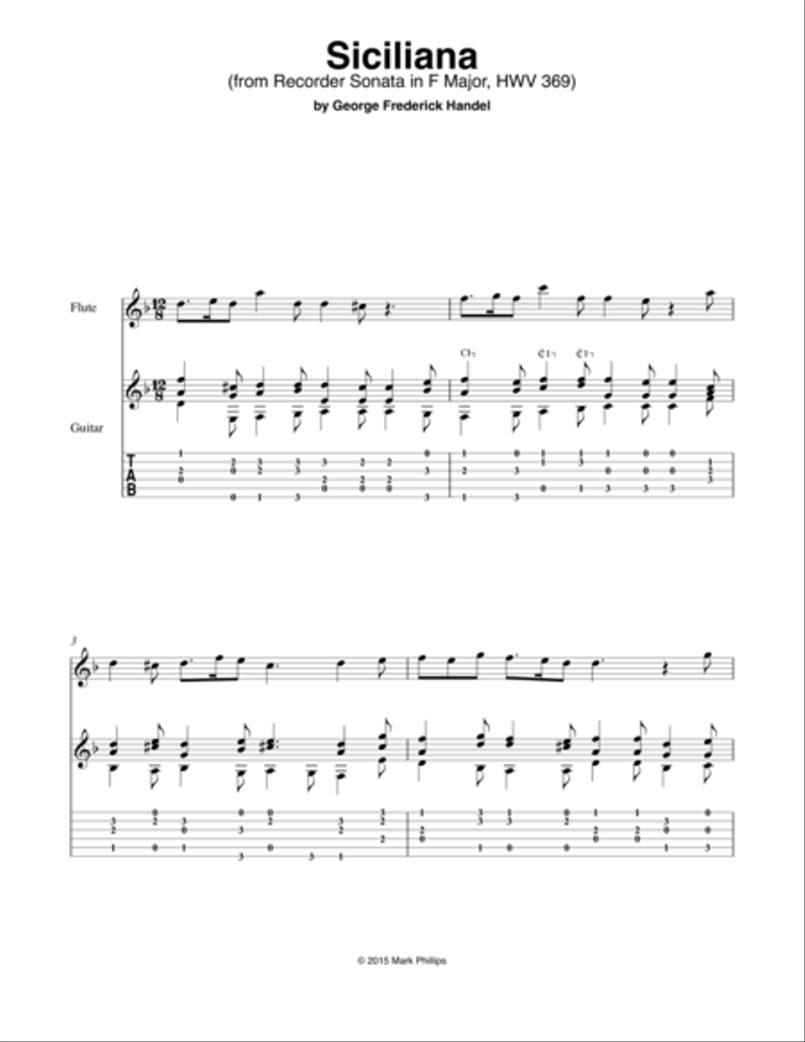 “Siciliana” from Recorder Sonata in F Major, HWV 369 Flute scores gallery preview page 1