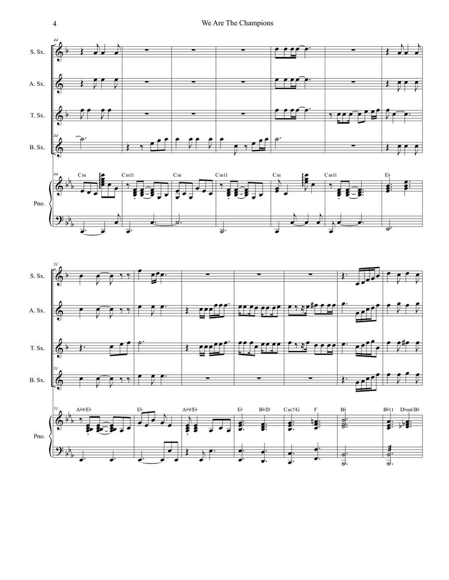 We Are The Champions Saxophone Quartet scores gallery preview page 4