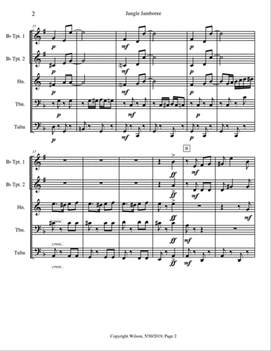 Jungle Jamboree Brass Quintet scores gallery preview page 3