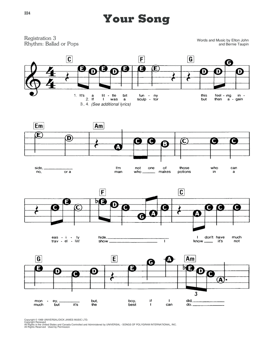 Your Song Electronic Keyboard scores gallery preview page 1