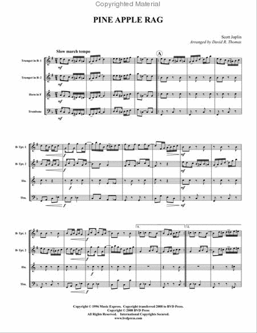 Pine Apple Rag Brass Quartet scores gallery preview page 2