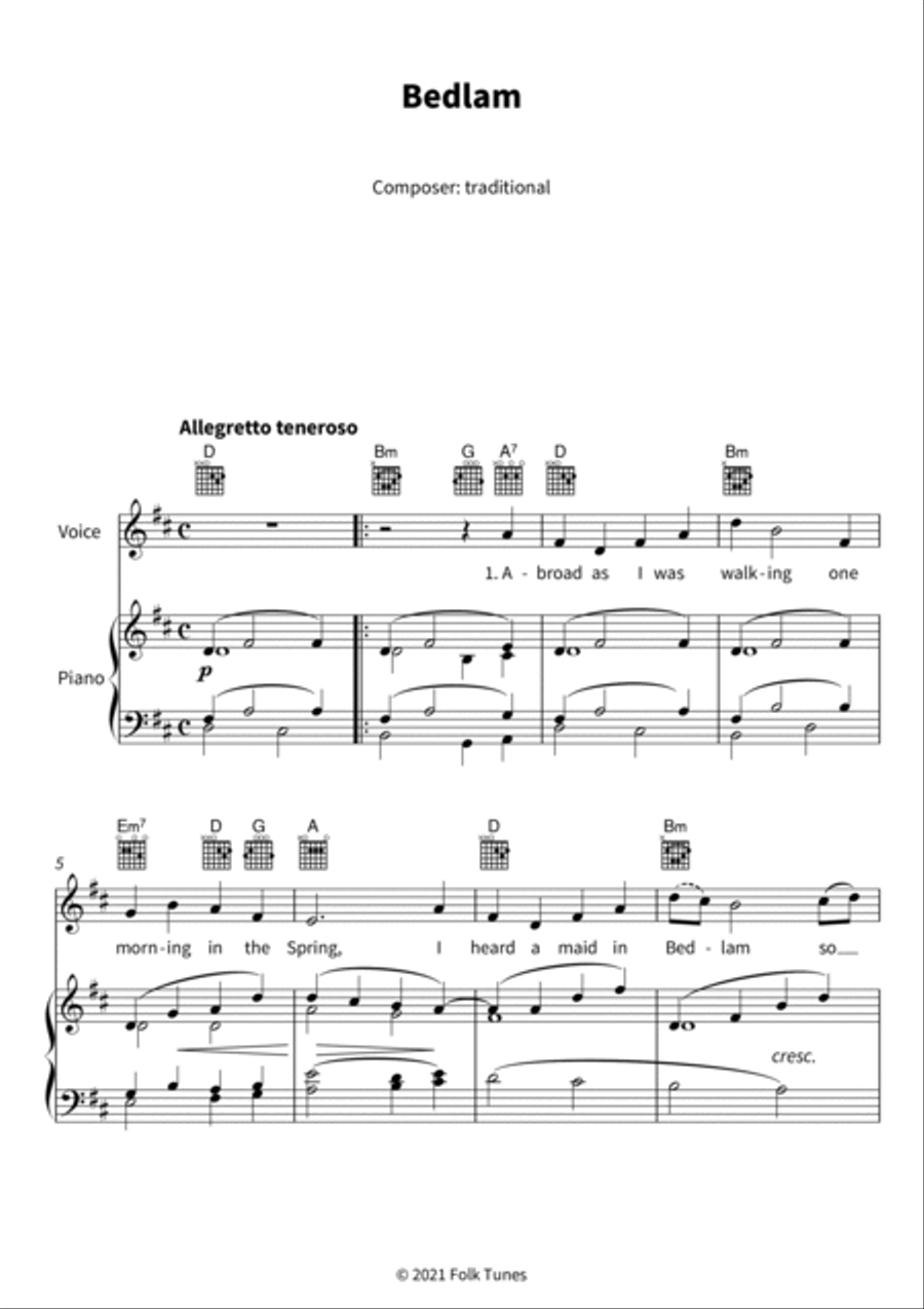 Bedlam Bedlam Piano, Vocal, Guitar scores gallery preview page 3