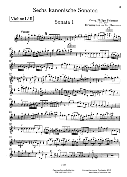 Sechs kanonische Sonaten fur zwei Violinen