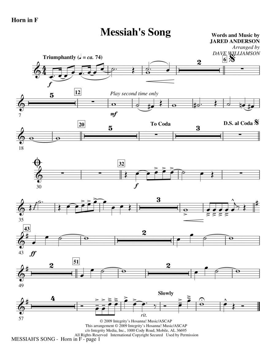 Messiah's Song - Horn in F Choir scores gallery preview page 1