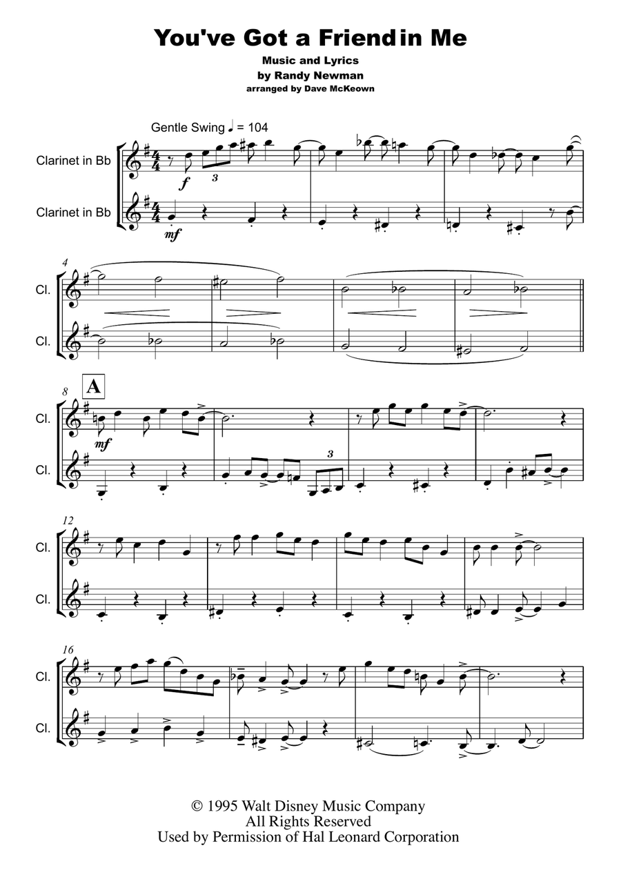 You've Got A Friend In Me Clarinet Duet scores gallery preview page 2
