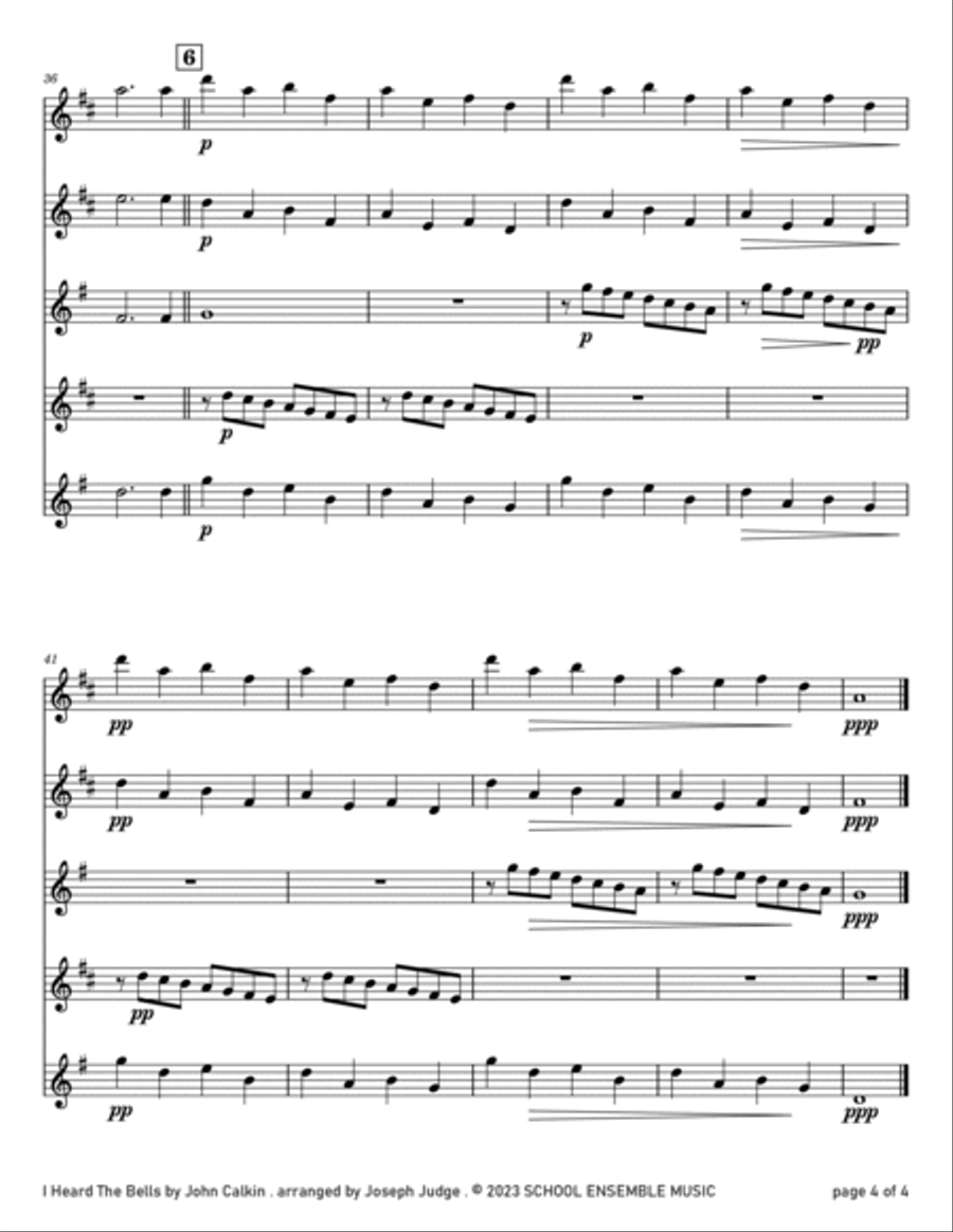 I Heard The Bells for Saxophone Quartet in Schools Saxophone Quartet scores gallery preview page 4
