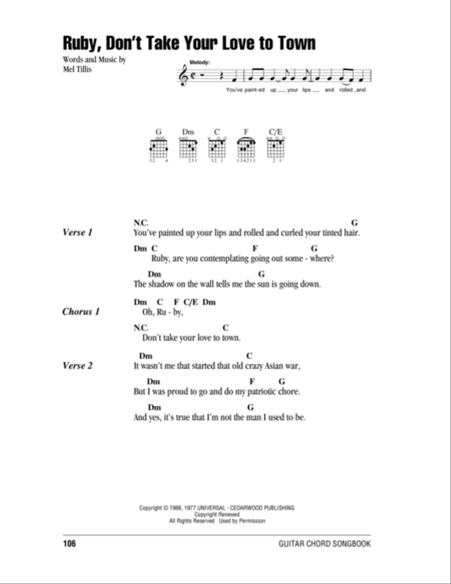 Ruby, Don't Take Your Love To Town Electric Guitar scores gallery preview page 1