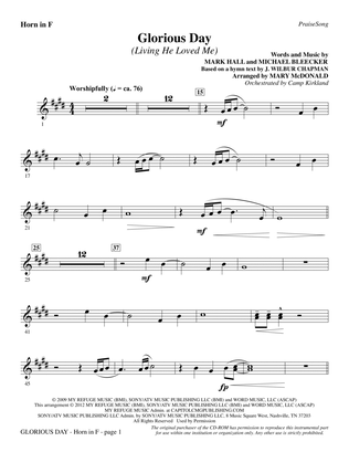Glorious Day (Living He Loved Me) (arr. Mary McDonald) - F Horn
