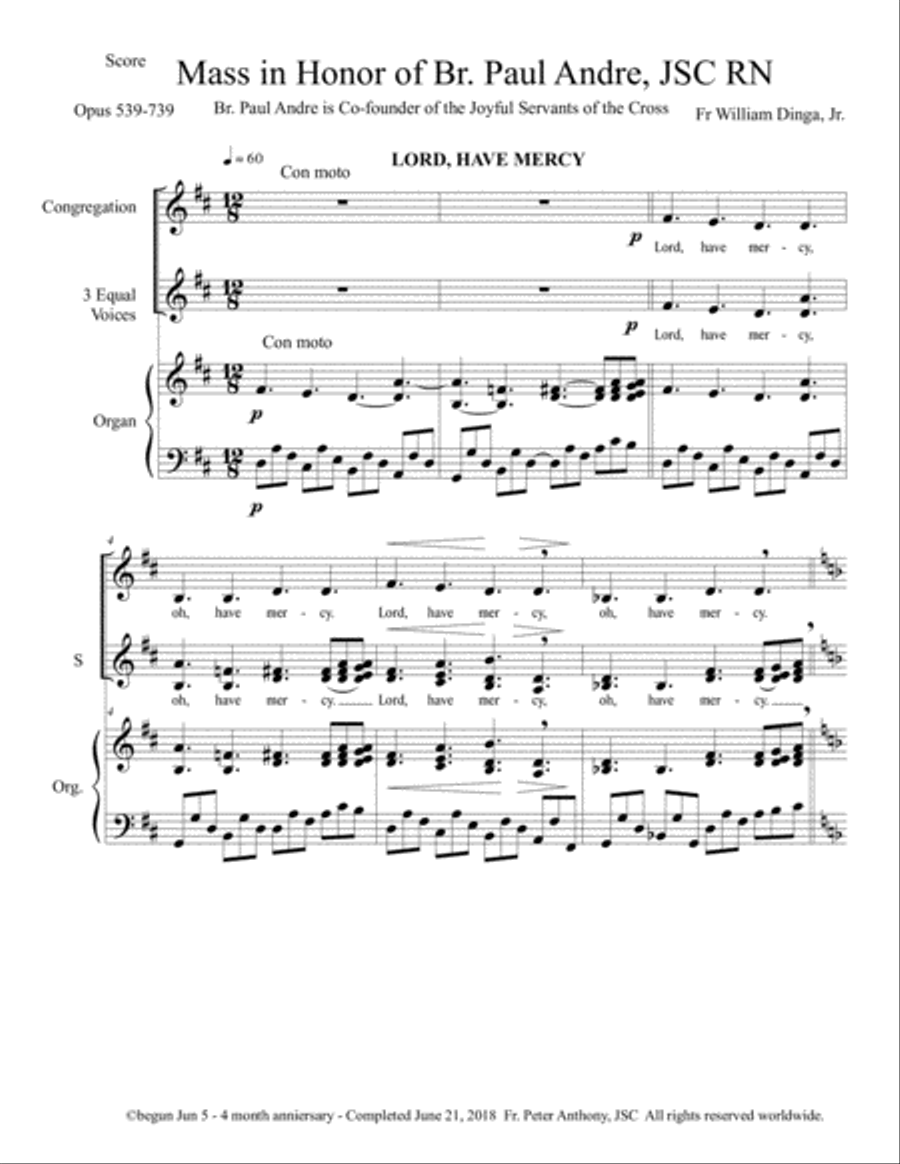 Mass in honor of Br Paul Andre, JSC, RN SSA scores gallery preview page 1