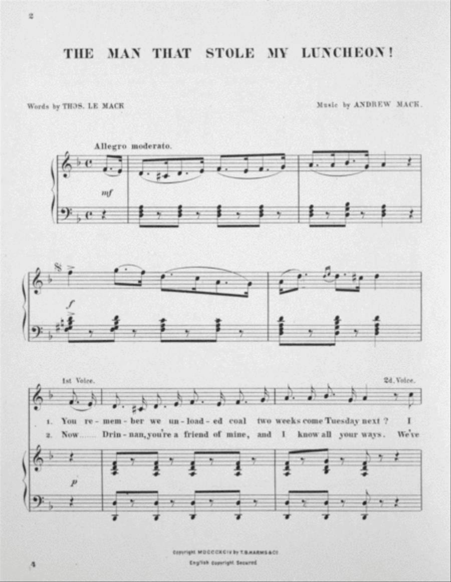 The Man That Stole My Luncheon. Song Voice scores gallery preview page 2