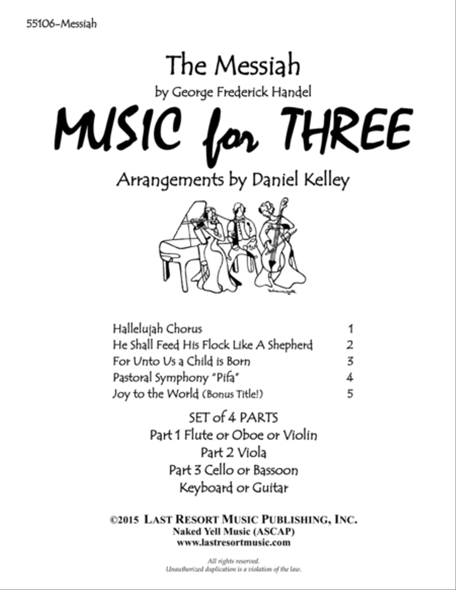 Handel's Messiah for Piano Quartet (Violin, Viola, Cello, Piano) Set of 4 Parts 4-Part scores gallery preview page 1