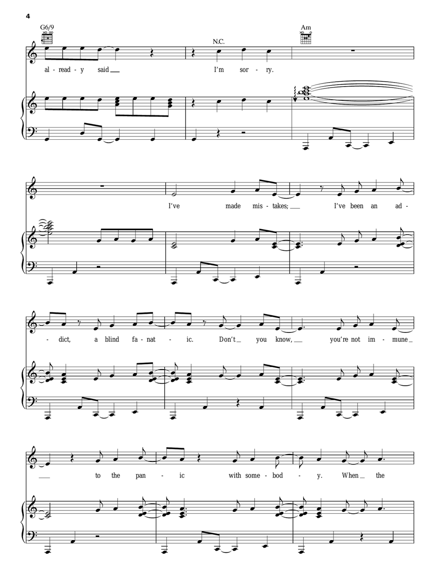 Panic Piano, Vocal, Guitar scores gallery preview page 4