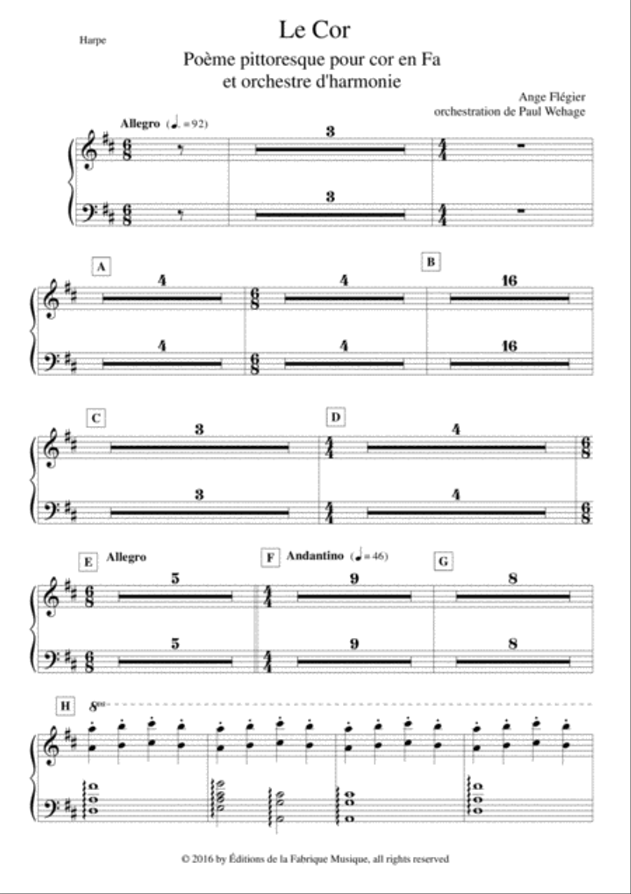 Ange Flégier: Le Cor for solo horn and concert band, harp part Concert Band scores gallery preview page 2