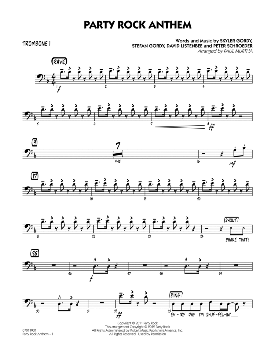 Party Rock Anthem - Trombone 1 Jazz Ensemble scores gallery preview page 1