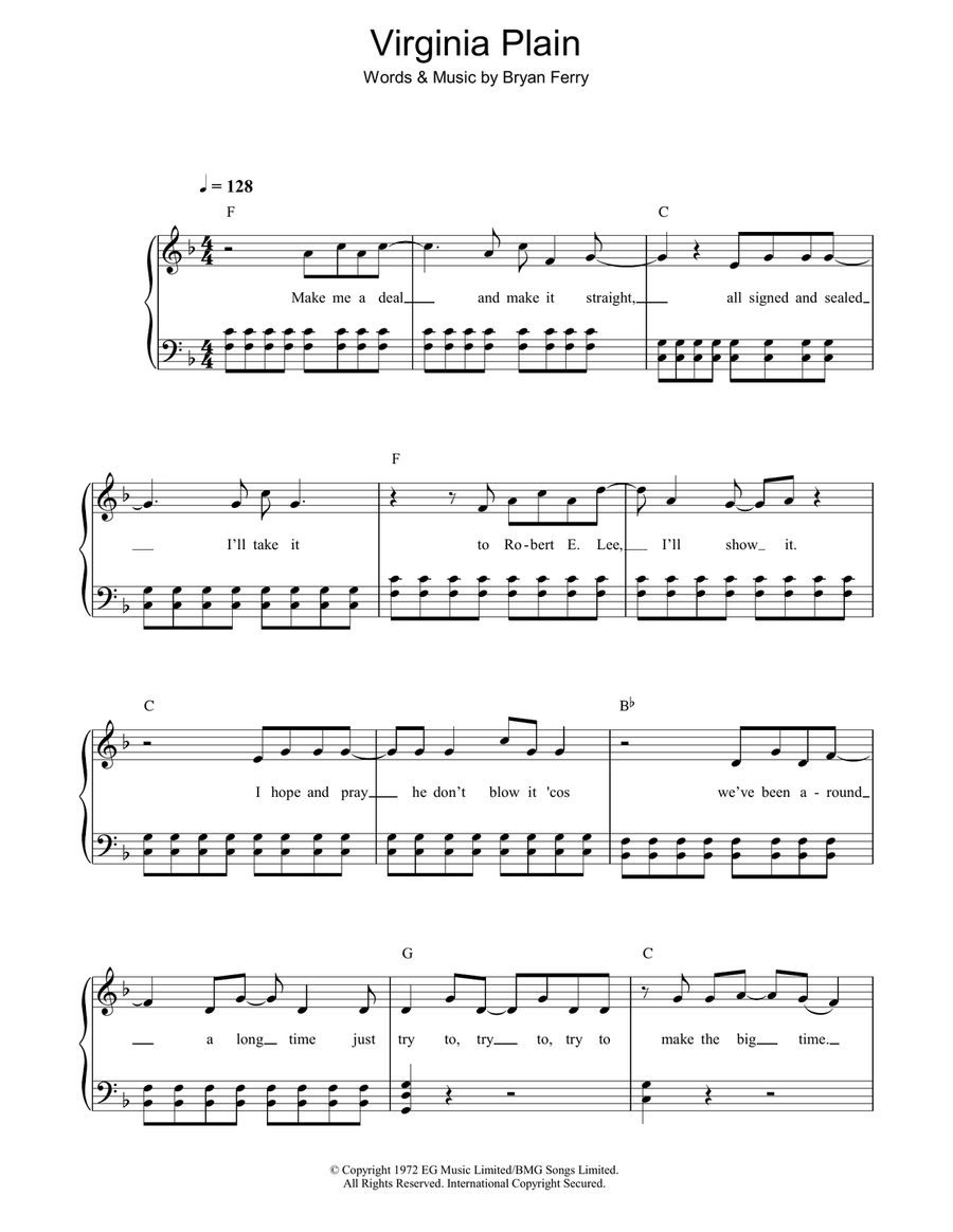 Virginia Plain Virginia Plain Piano, Vocal, Guitar scores gallery preview page 1