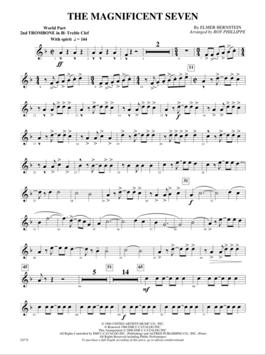 The Magnificent Seven: (World Part) 2nd B-flat Trombone T.C. Concert Band scores gallery preview page 1