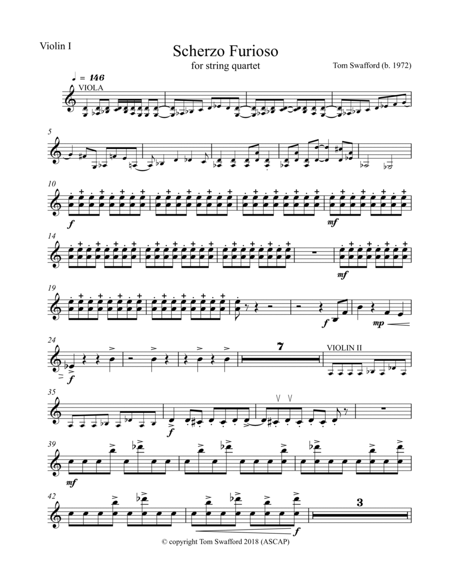 Scherzo Furioso for string quartet (parts) String Quartet scores gallery preview page 1