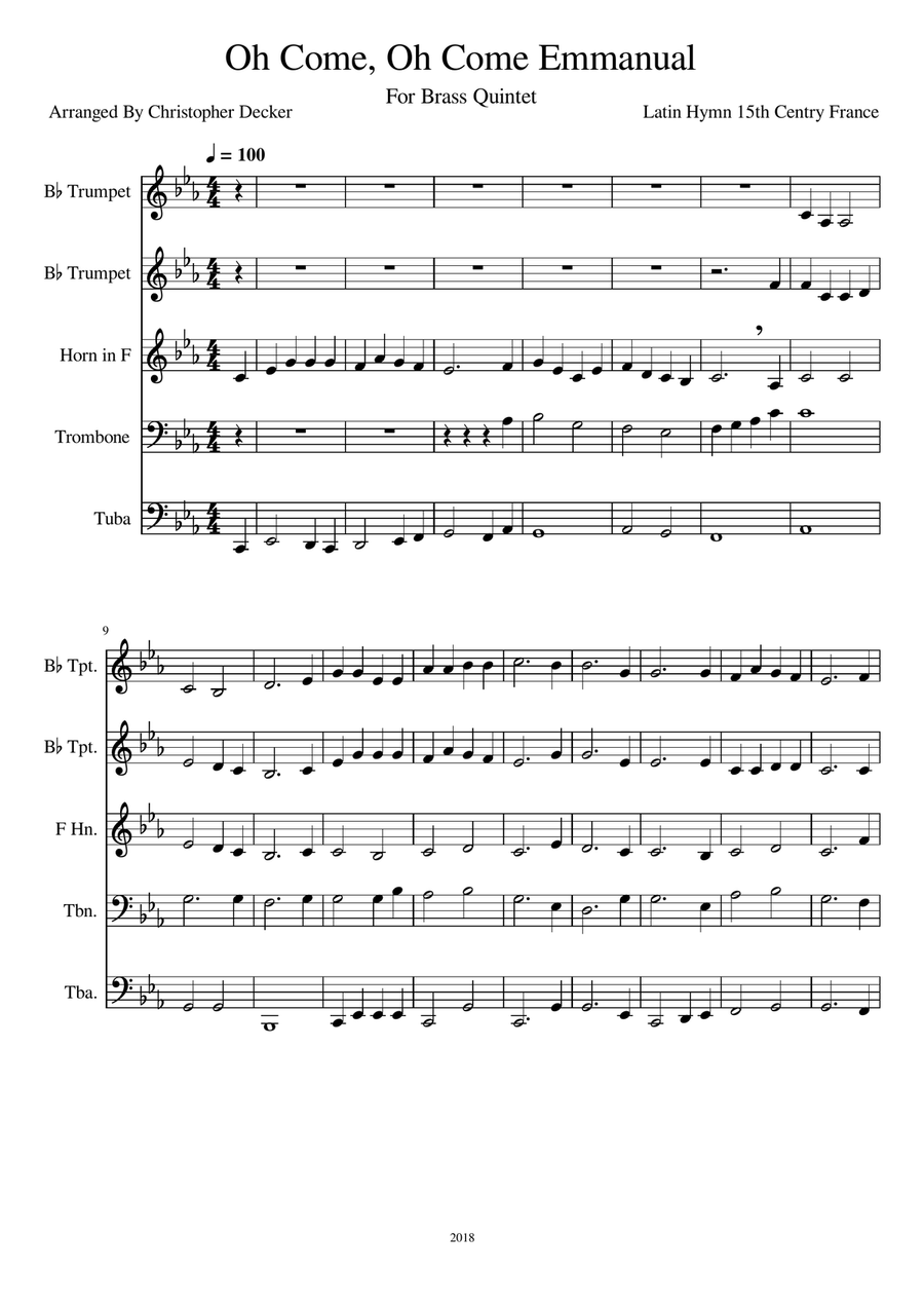 O Come, O Come Emmanuel O Come, O Come Emmanuel Brass Ensemble scores gallery preview page 1