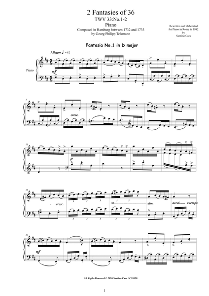 Telemann - 2 Fantasies TWV 33 No.1-2 of 36 for Piano image number null