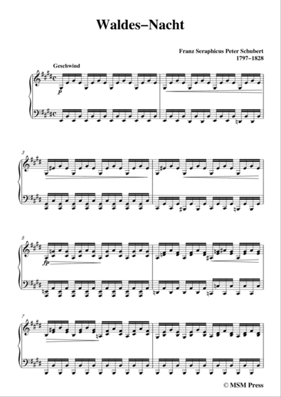 Schubert-Waldes-Nacht,D.708,in E Major,for Voice&Piano Voice scores gallery preview page 3