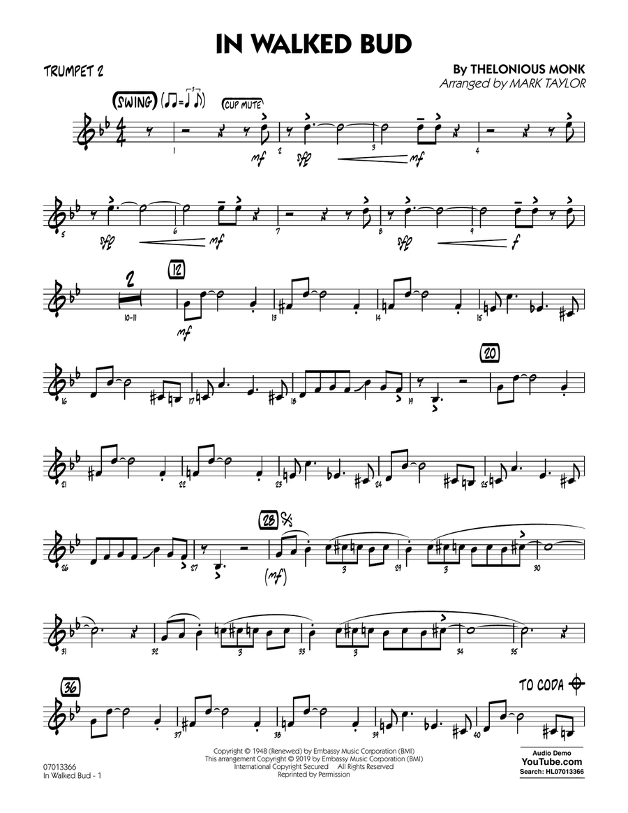 In Walked Bud (arr. Mark Taylor) - Trumpet 2