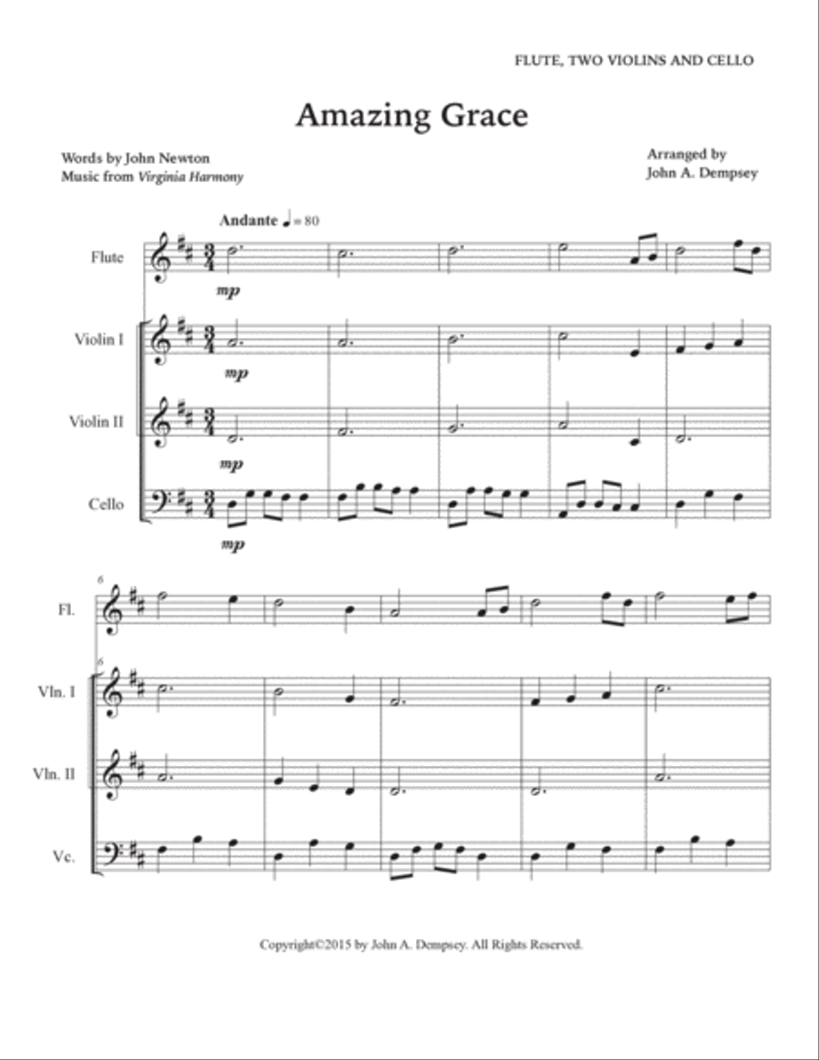 Amazing Grace (Quartet for Flute, Two Violins and Cello) Flute scores gallery preview page 5