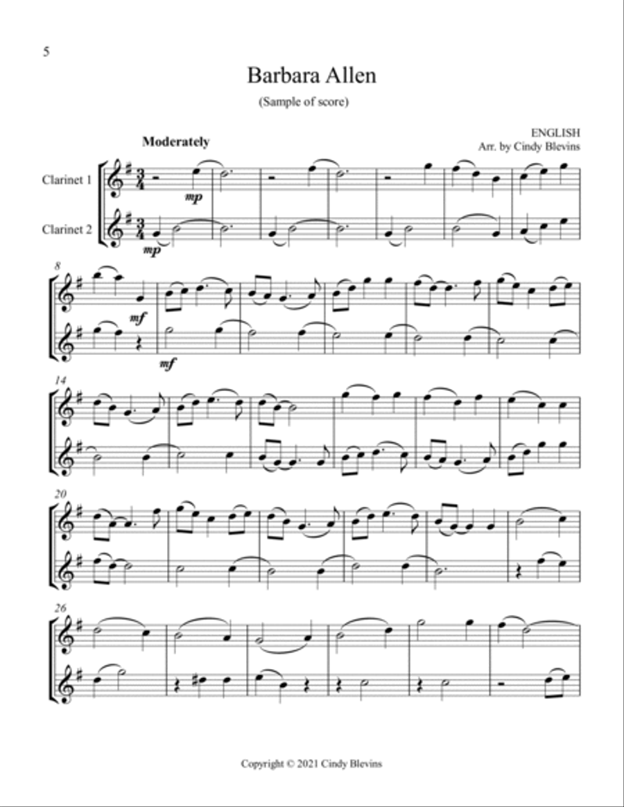 12 Favorite Folk Songs, Clarinet Duets 12 Favorite Folk Songs, Clarinet Duets Clarinet Duet scores gallery preview page 2