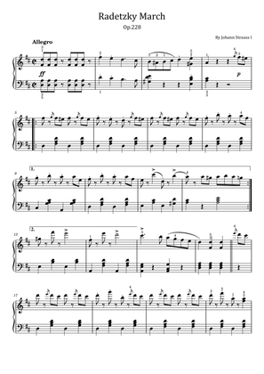 Strauss - Radetzky March - Op.228 - Original For Piano Solo With Fingered