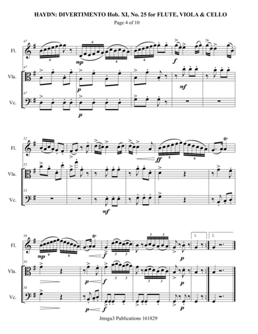 Haydn: Divertimento No. 25 Trio for Flute, Viola & Cello image number null
