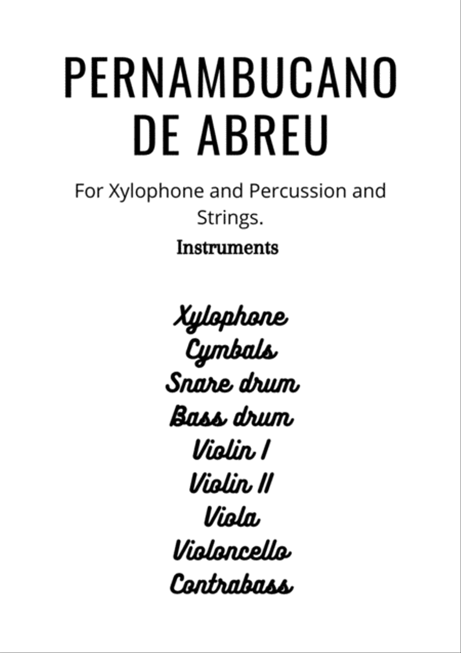 Pernambucano de Abreu - For Xylophone and Percussion and Strings - Brazilian music Large Ensemble scores gallery preview page 3