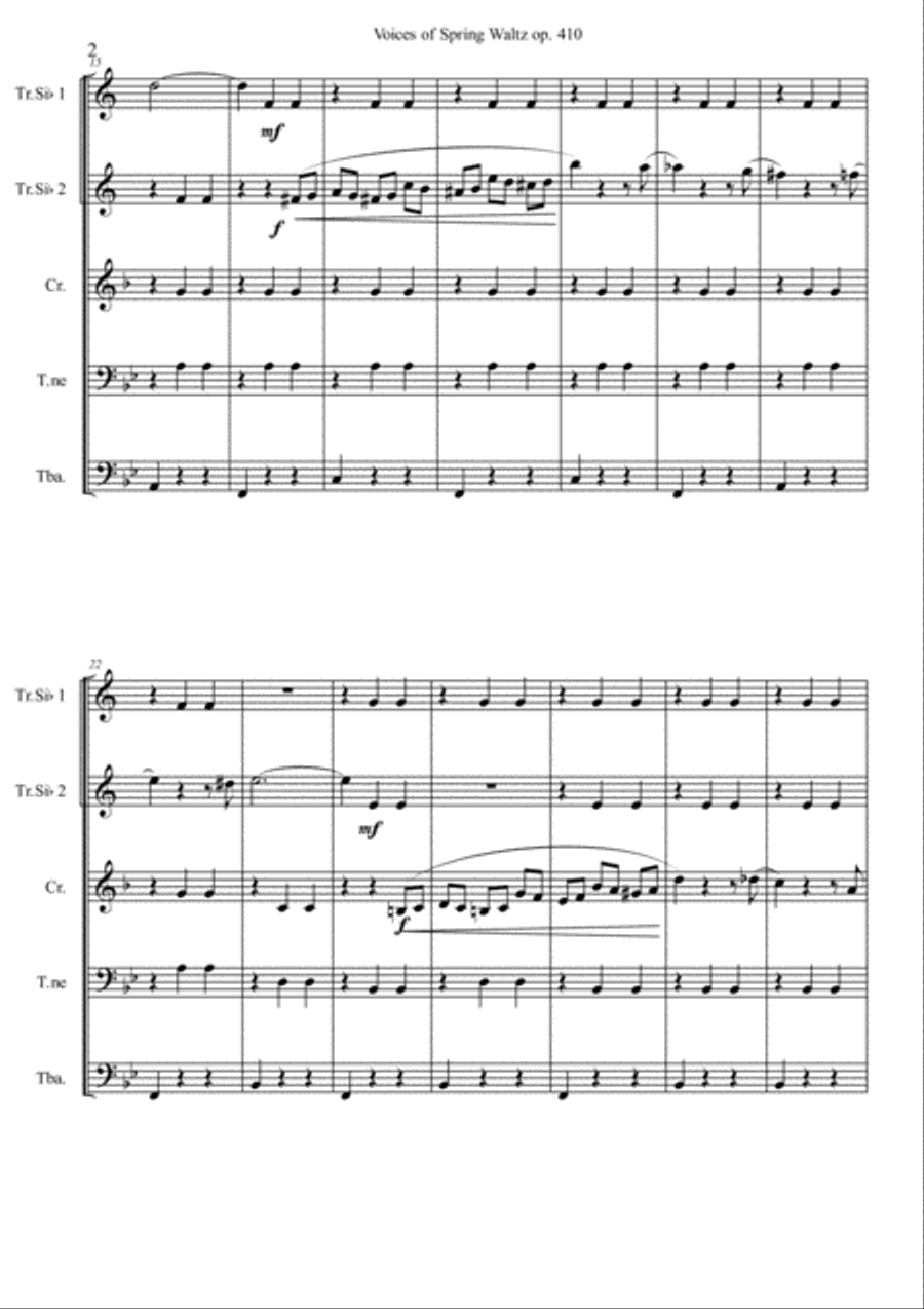 Voices of Spring Waltz op. 410 by J. Strauss II Brass Ensemble scores gallery preview page 3