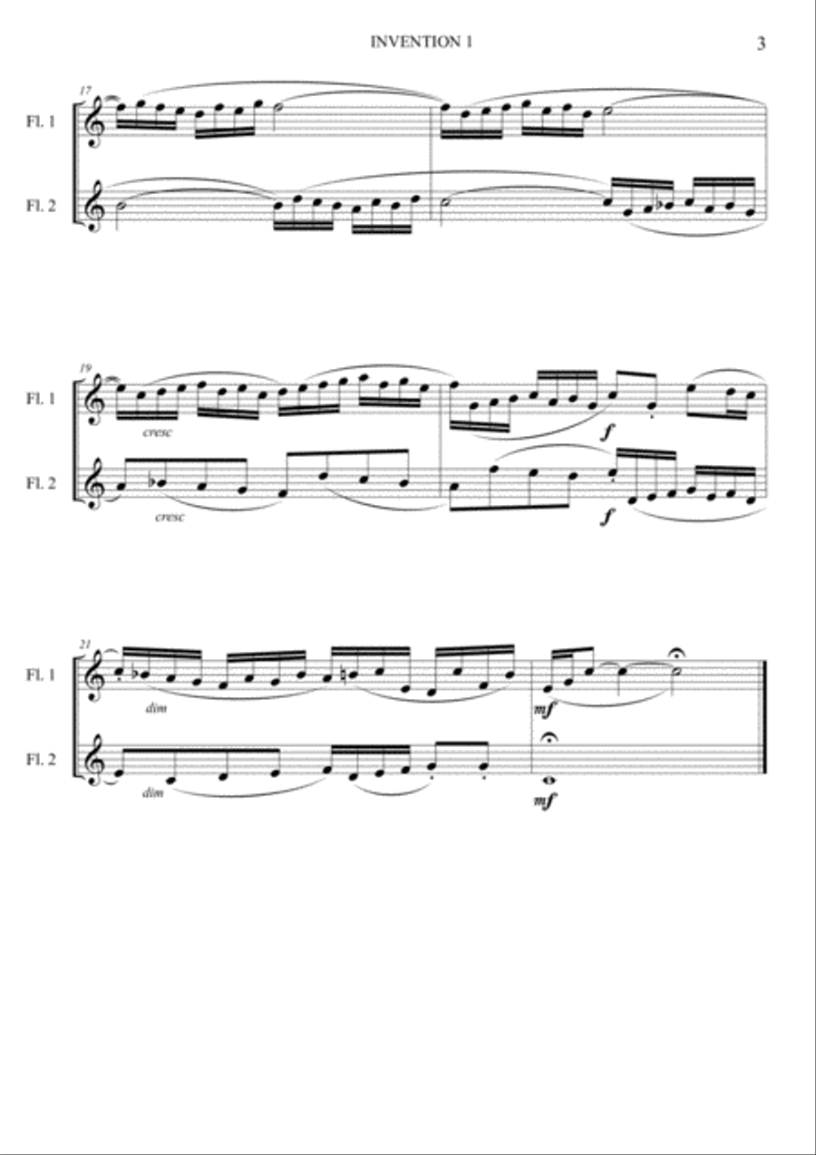 Flute duets - 5 J S Bach keyboard inventions arranged for 2 flutes. Flute Duet scores gallery preview page 5