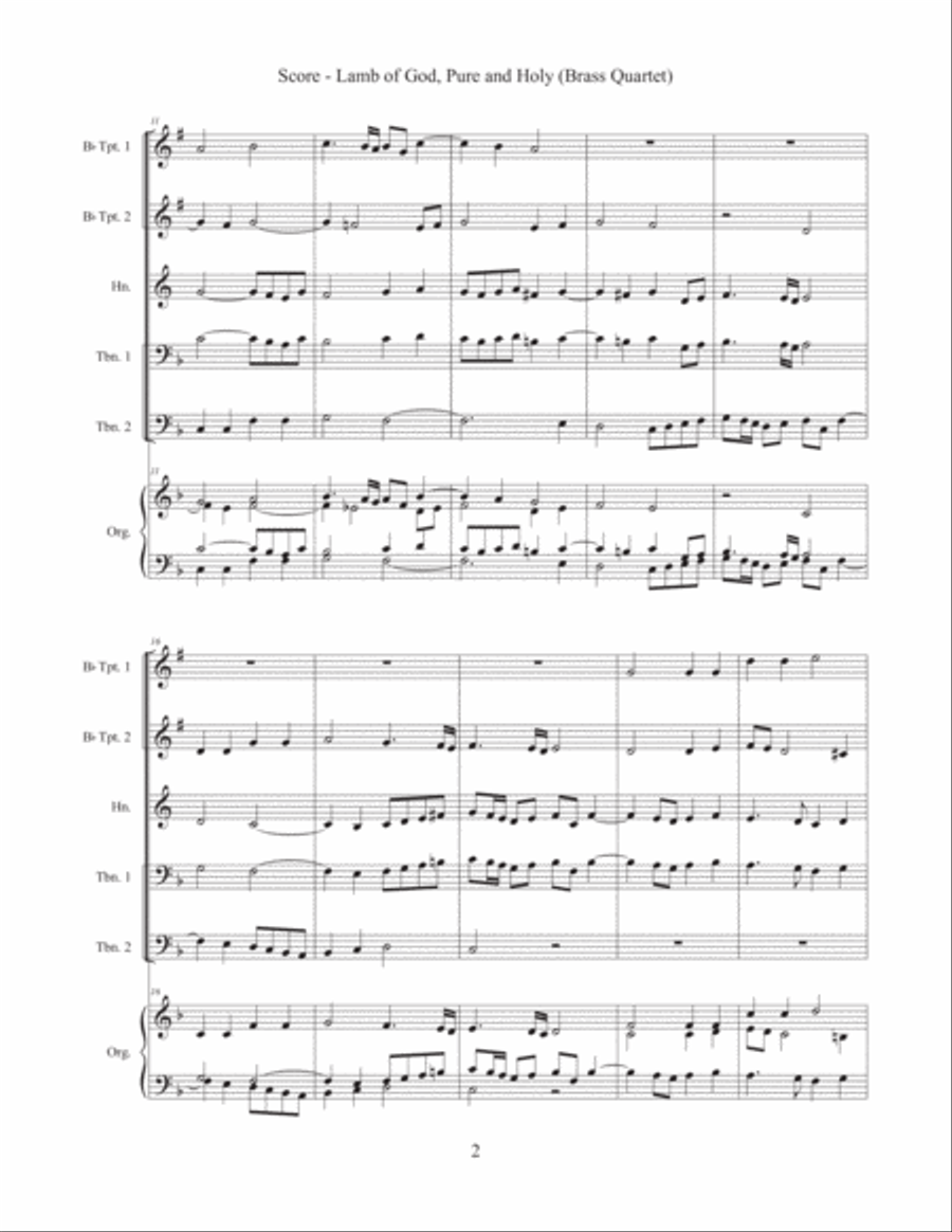 Lamb of God, Pure and Holy (Brass Quartet) Brass Quartet scores gallery preview page 3