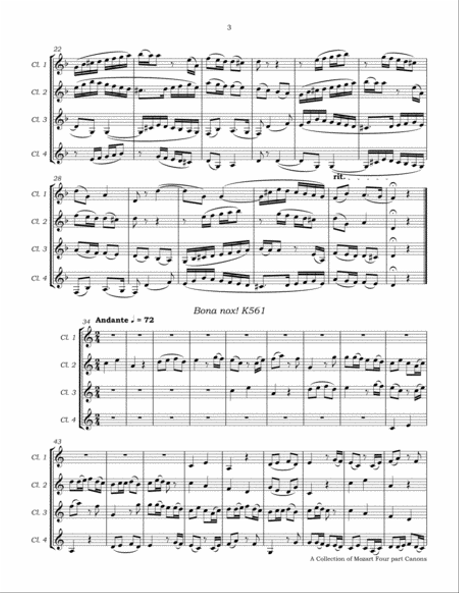 A Collection of Mozart Four Part Canons for Clarinet Quartet A Collection of Mozart Four Part Canons for Clarinet Quartet Clarinet Quartet scores gallery preview page 6