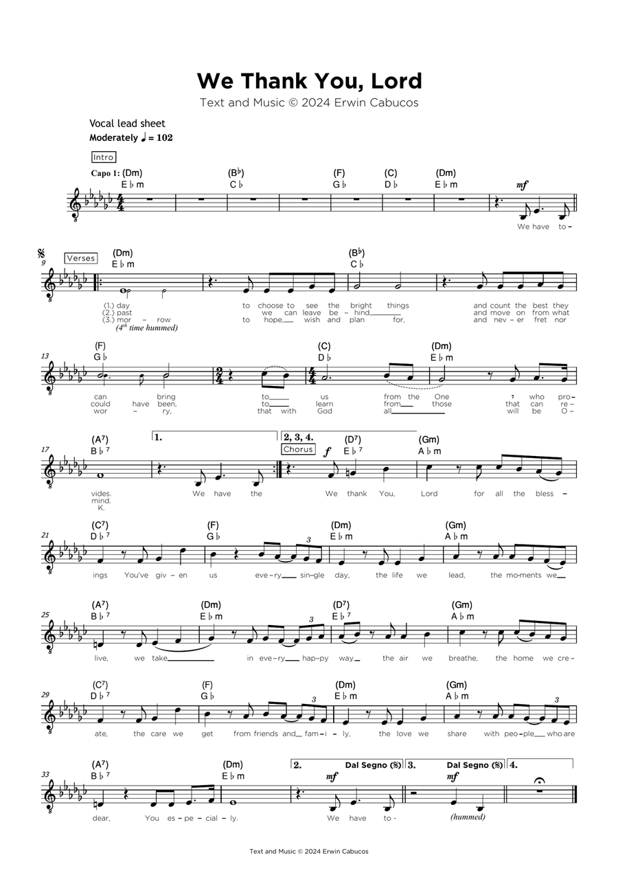 We Thank You, Lord Piano, Vocal, Guitar scores gallery preview page 1
