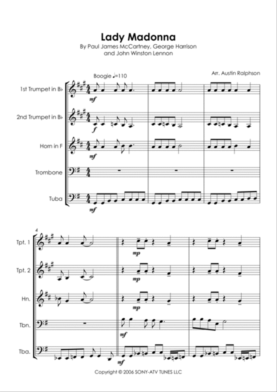 Lady Madonna Brass Ensemble scores gallery preview page 5