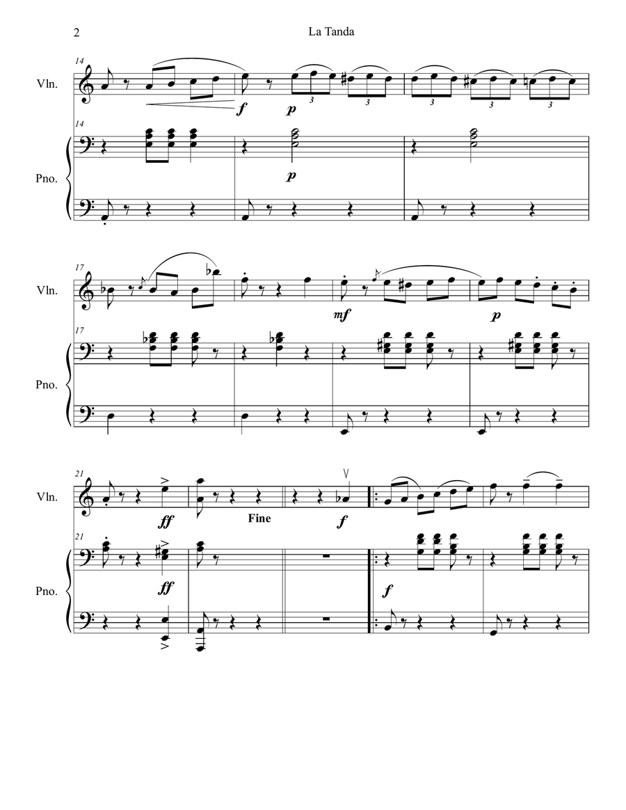 La Tanda (Spanish Dance) Violin Solo scores gallery preview page 2
