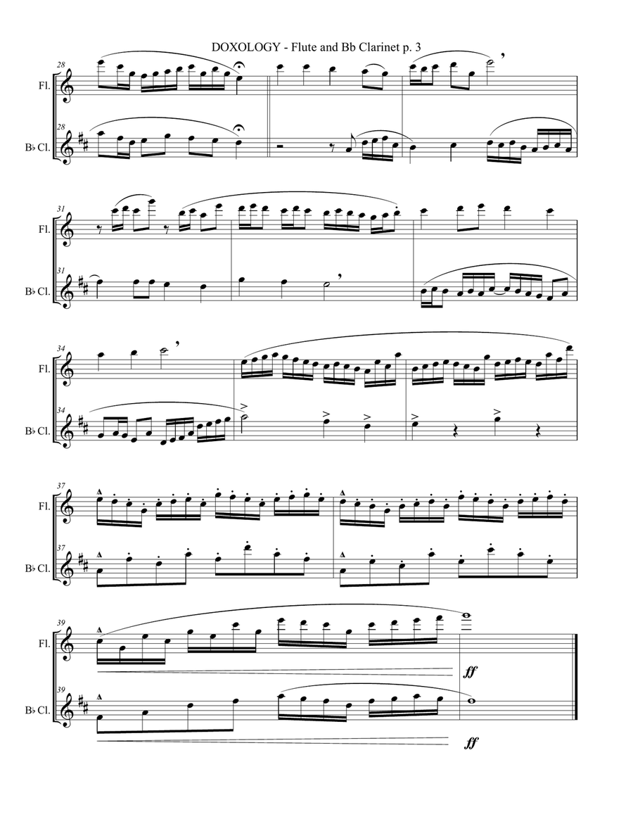 DOXOLOGY (2 Part Invention for Flute and Bb Clarinet - Score/Parts included) Woodwind Duet scores gallery preview page 4