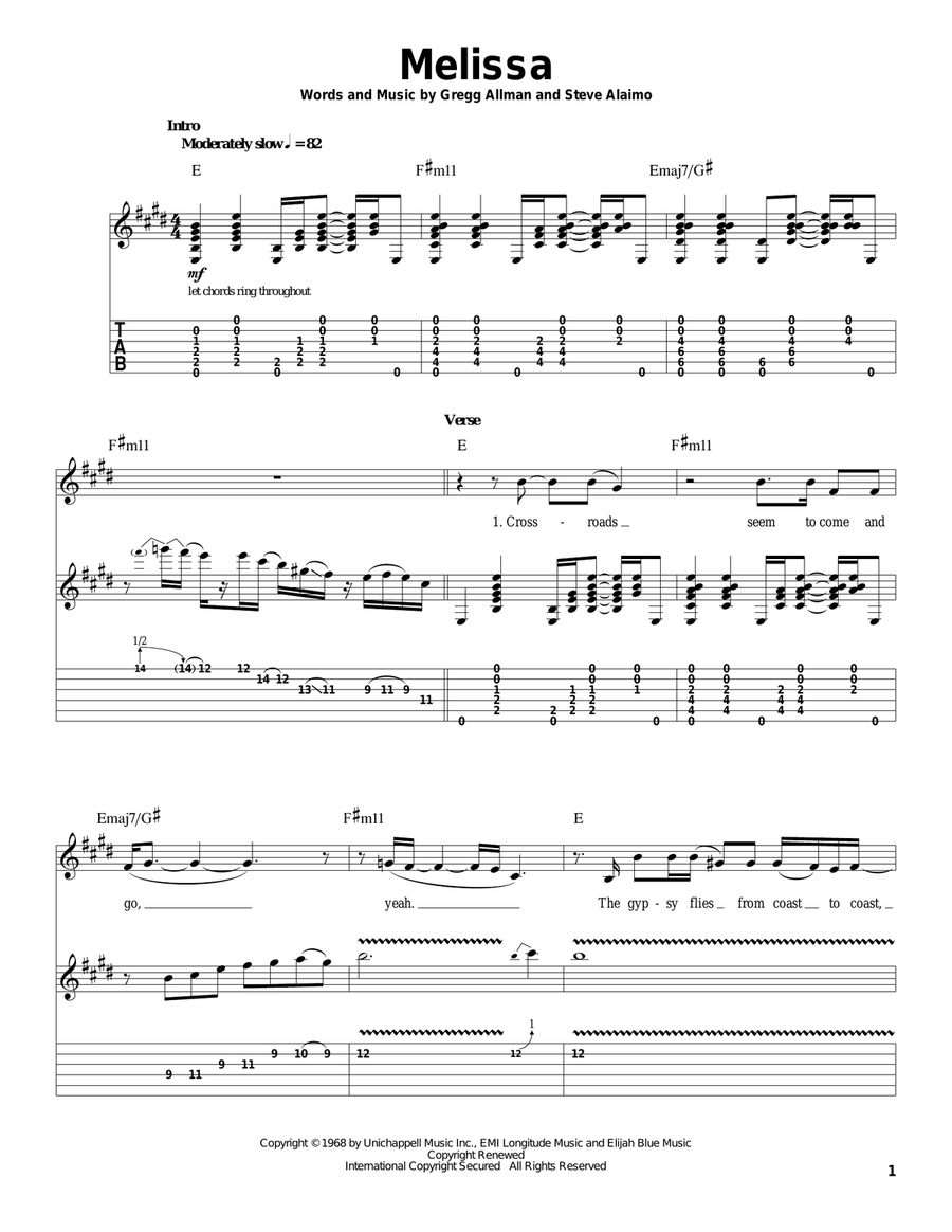 Melissa Acoustic Guitar scores gallery preview page 1