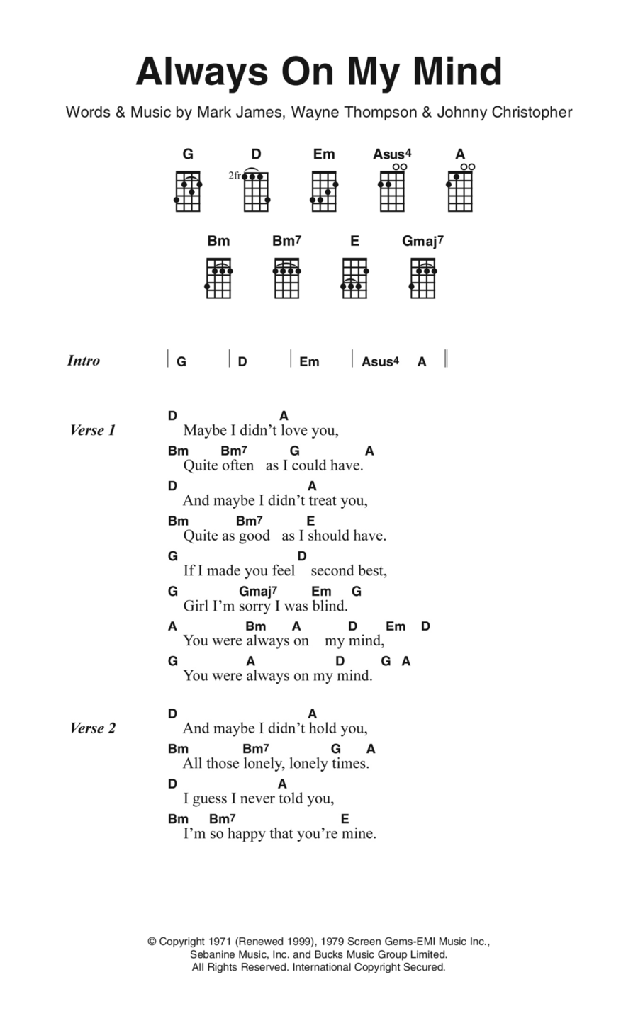Always On My Mind Always On My Mind Ukulele scores gallery preview page 1