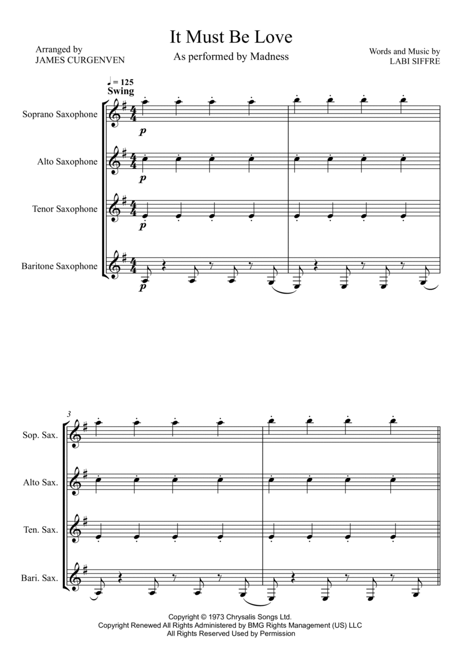 It Must Be Love Saxophone Quartet scores gallery preview page 1
