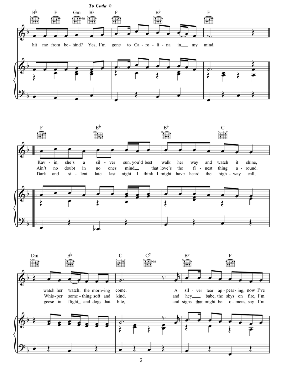 Carolina In My Mind Piano, Vocal, Guitar scores gallery preview page 2
