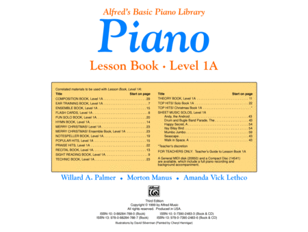 Alfred's Basic Piano Course Lesson Book, Level 1A by Willard A. Palmer Piano Method - Sheet Music