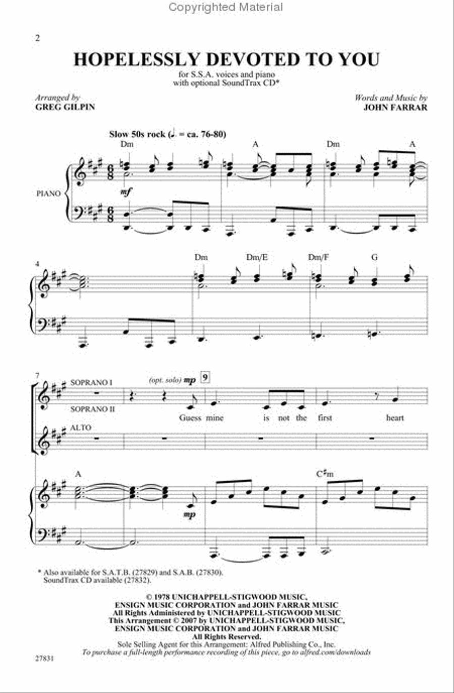 Hopelessly Devoted to You Women's Choir scores gallery preview page 2