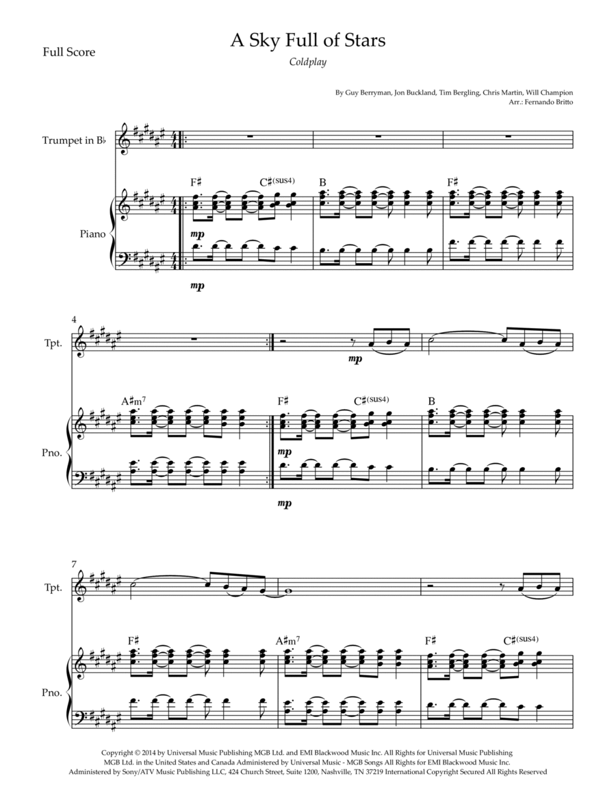 A Sky Full Of Stars Trumpet Solo scores gallery preview page 1
