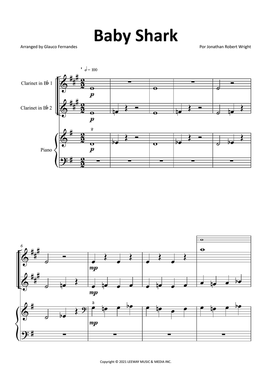 Baby Shark Clarinet Duet scores gallery preview page 1