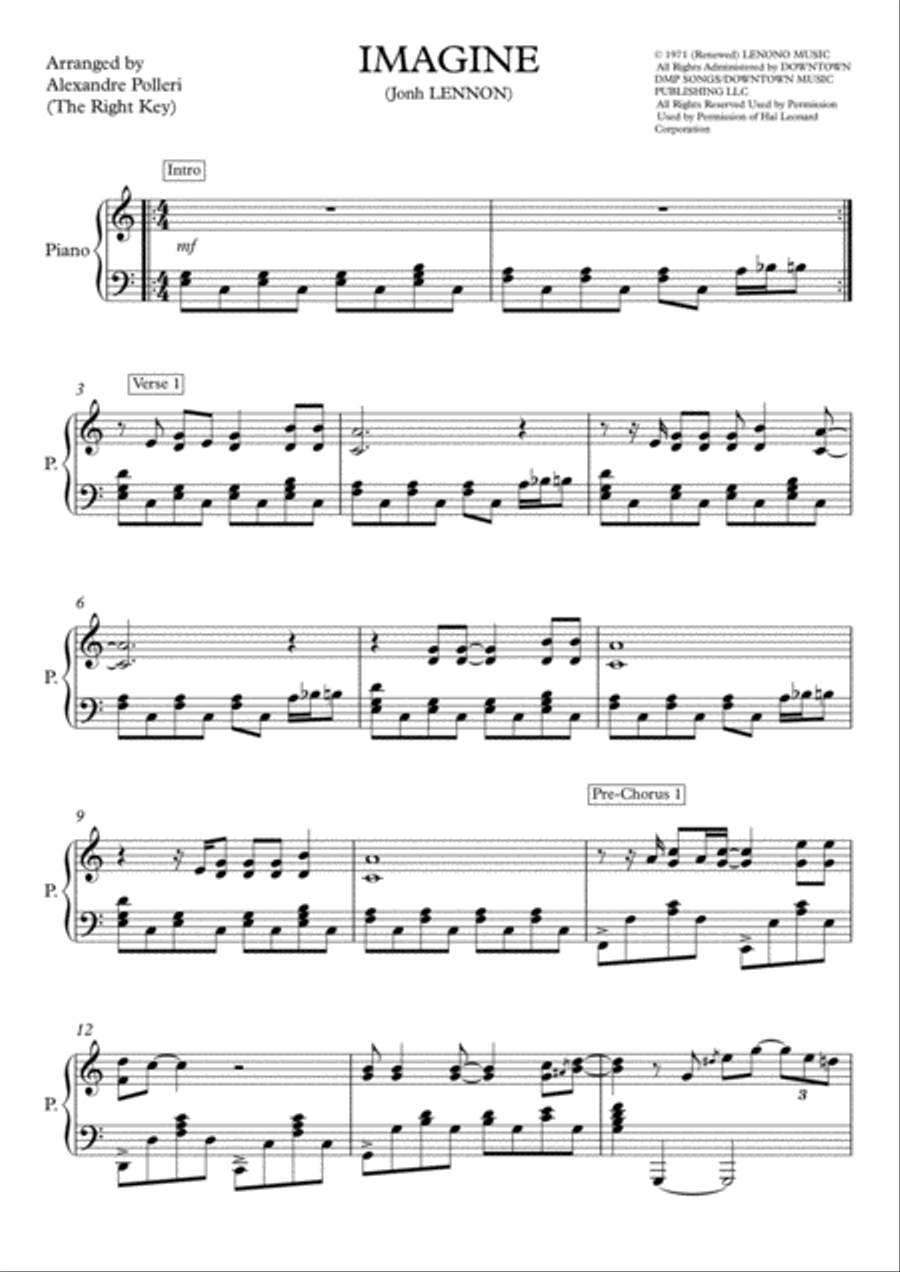 Imagine Piano Solo scores gallery preview page 1