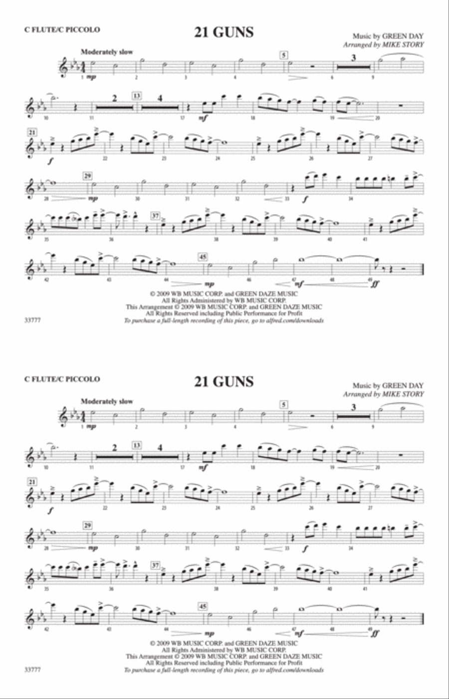 21 Guns: Flute Marching Band scores gallery preview page 1
