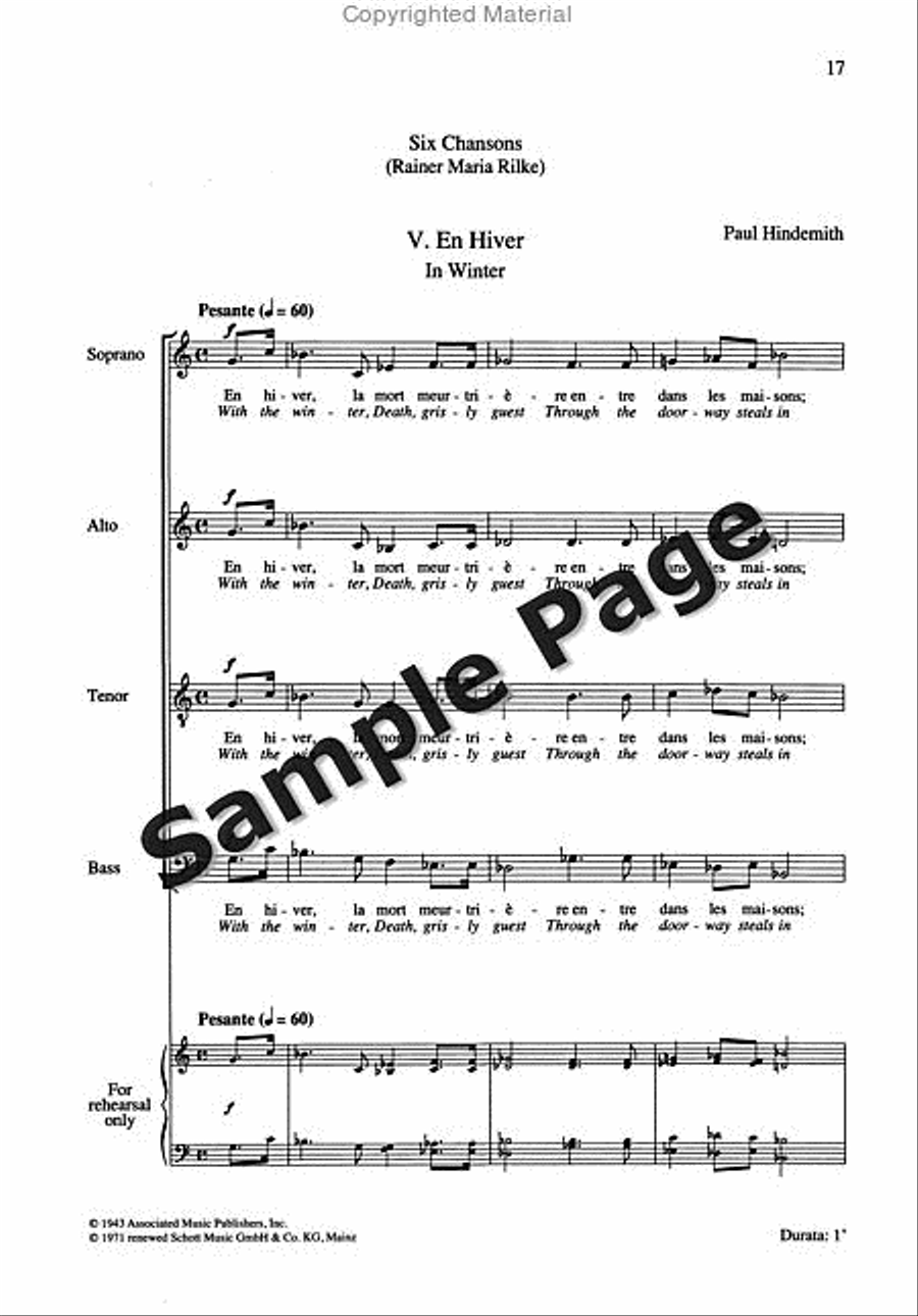 6 Chansons (Complete) 4-Part scores gallery preview page 17